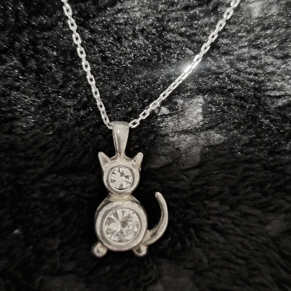 🐈Vintage 925 Sterling Silver Cubic Zirconia CZ Kitty Cat Necklace